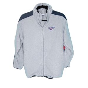 Reebok Full Zip Hooded Jacket with Velcro Hood Pocket Unisex Gray Size M